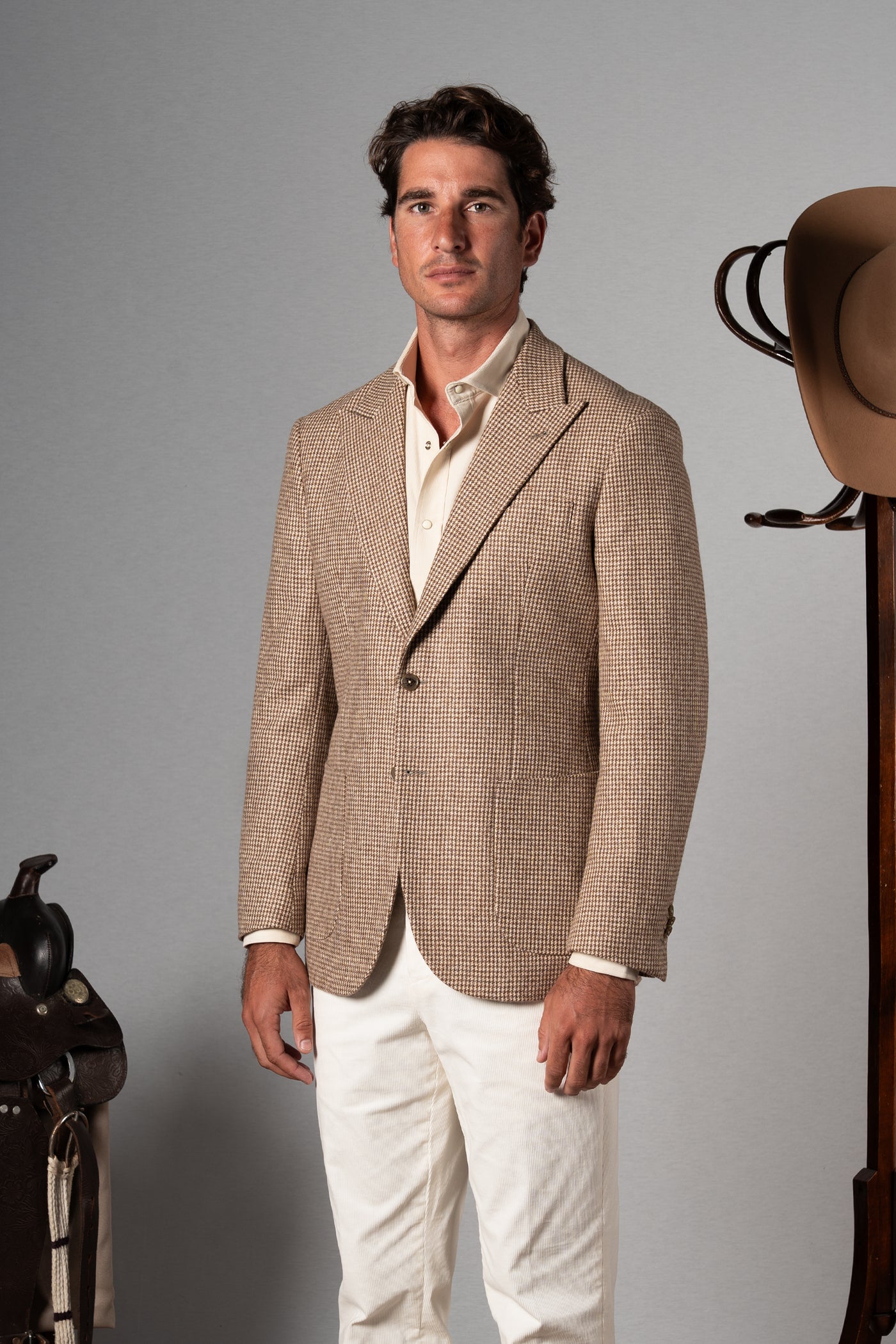 Light Brown Houdstooth Wool Blazer - Blazer a medida BUND