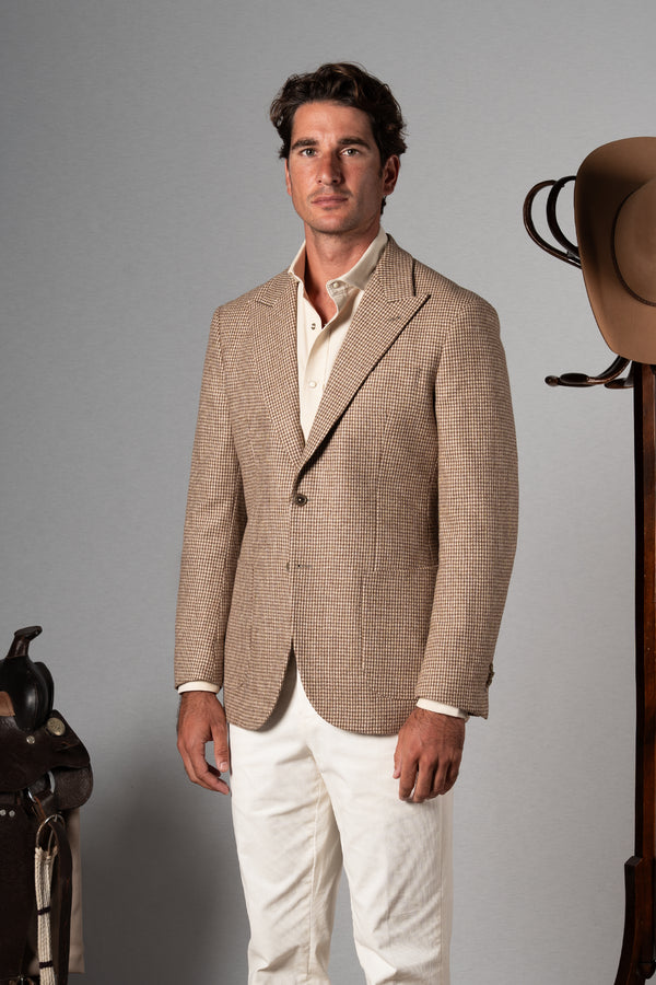 Light Brown Houdstooth Wool Blazer