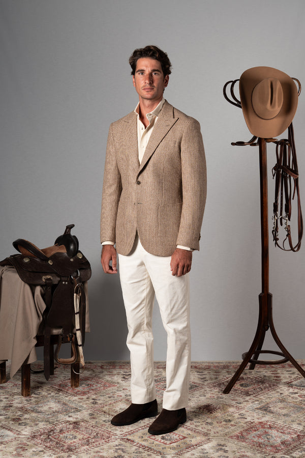 Light Brown Houdstooth Wool Blazer