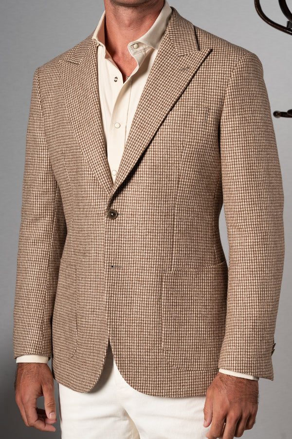 Light Brown Houdstooth Wool Blazer