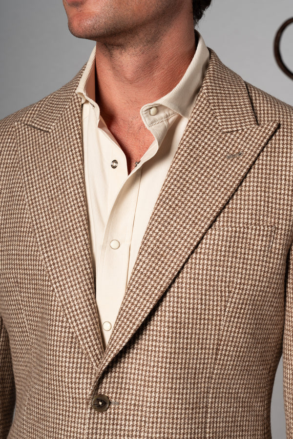 Light Brown Houdstooth Wool Blazer