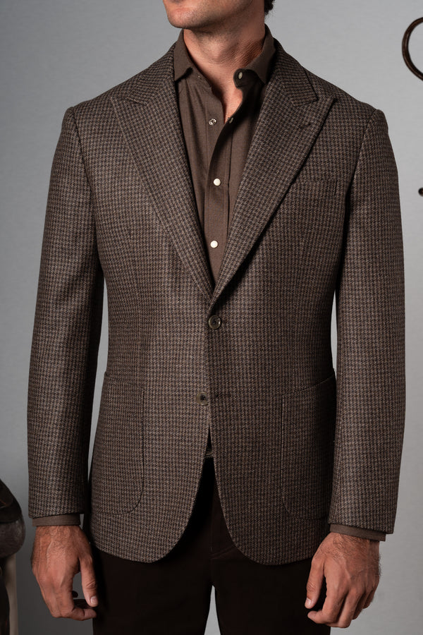 Brown Houdstooth Wool Blazer
