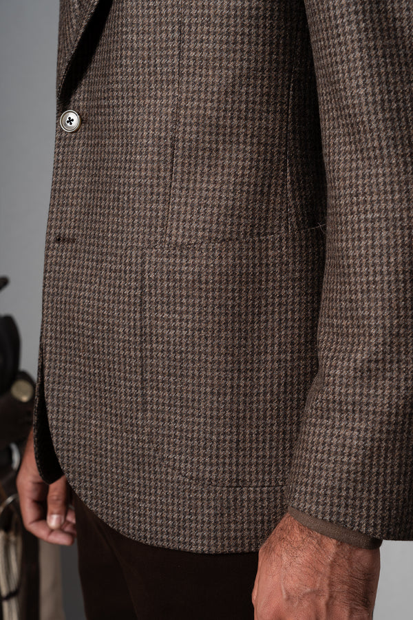 Brown Houdstooth Wool Blazer