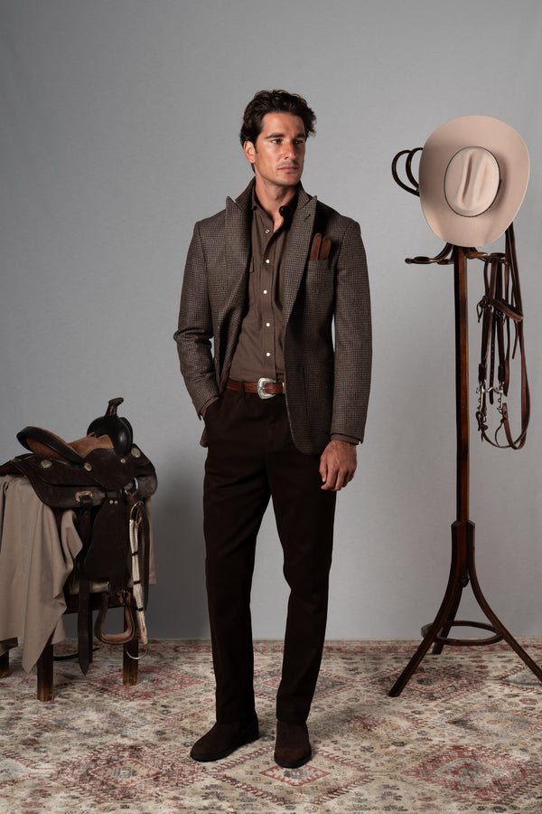 Brown Houdstooth Wool Blazer