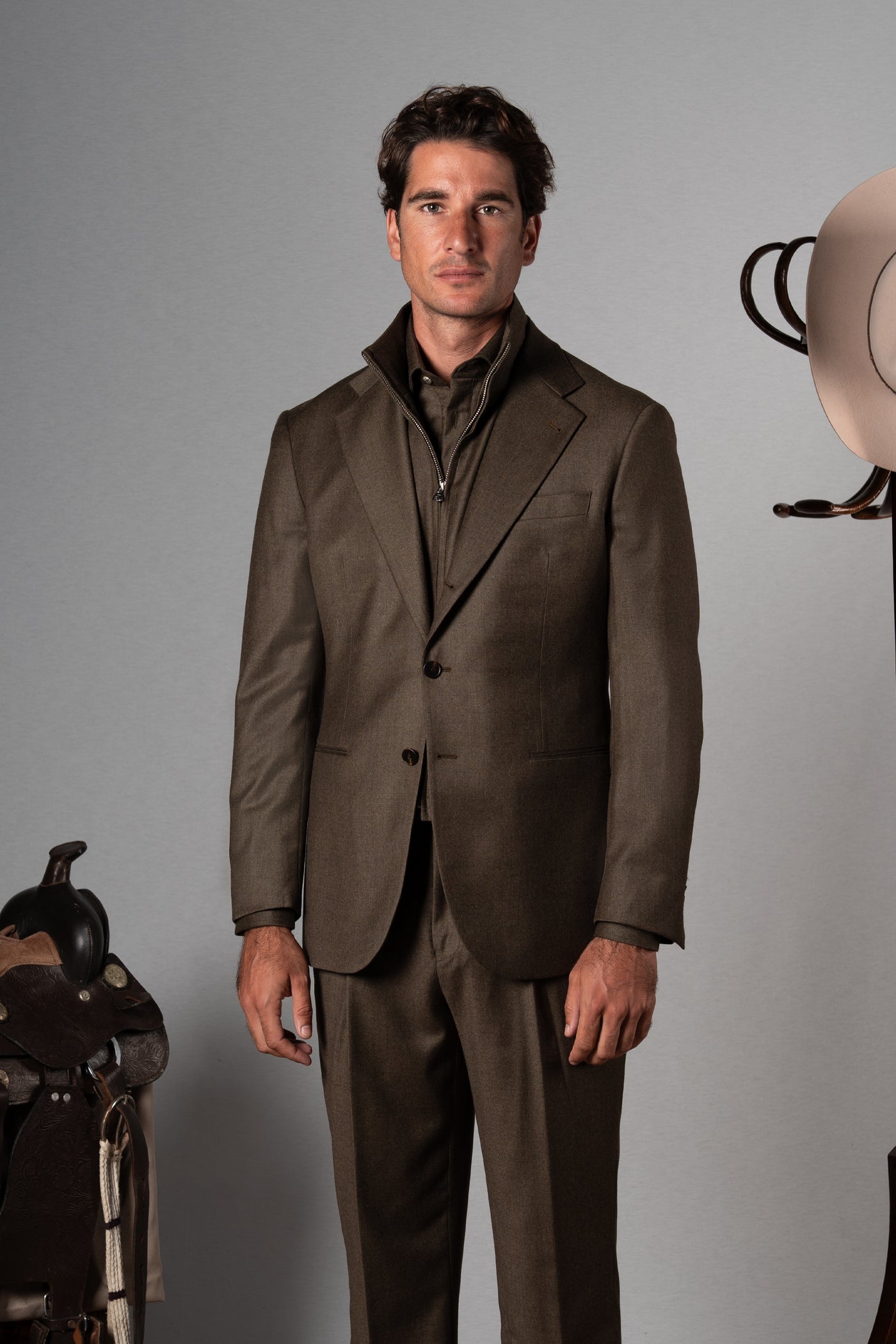 Olive Green Flannel Wool Blazer - Blazer a medida BUND