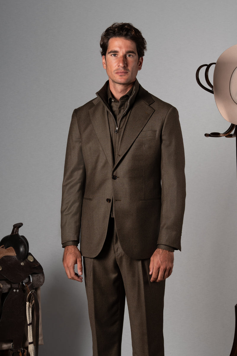 Olive Green Flannel Wool Blazer - Blazer a medida BUND