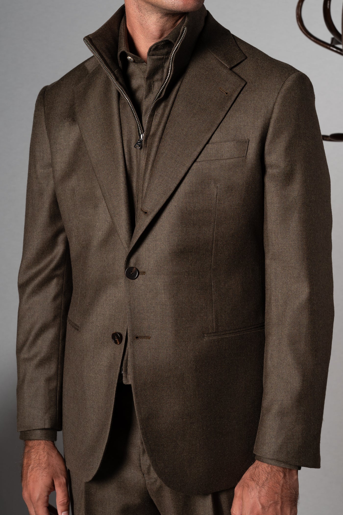 Olive Green Flannel Wool Blazer - Blazer a medida BUND