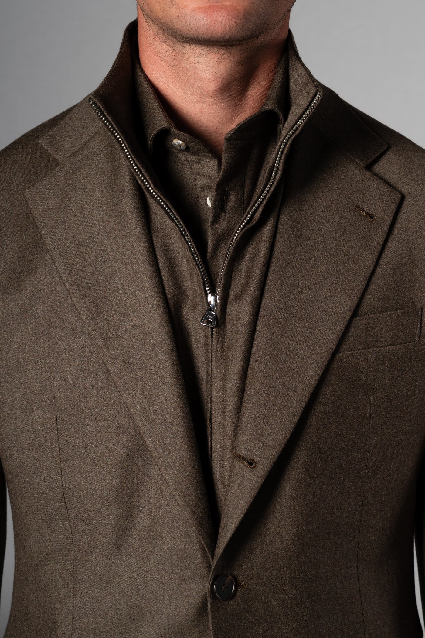 Olive Green Flannel Wool Blazer - Blazer a medida BUND