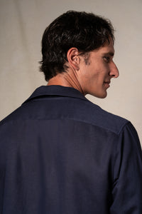 Navy Blue Linen Casual Polo Shirt