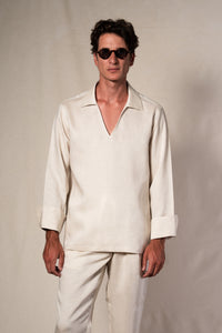 Beige Linen Casual Polo Shirt