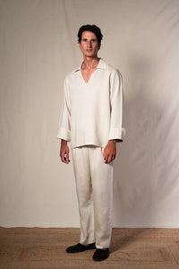 Beige Linen Casual Polo Shirt