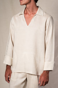Beige Linen Casual Polo Shirt