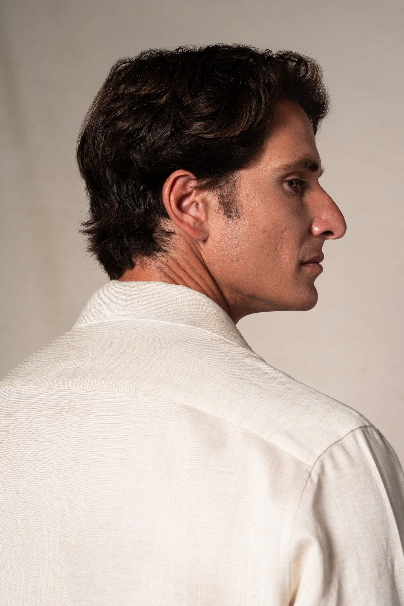 Beige Linen Casual Polo Shirt
