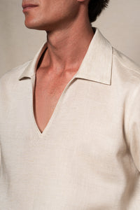 Beige Linen Casual Polo Shirt