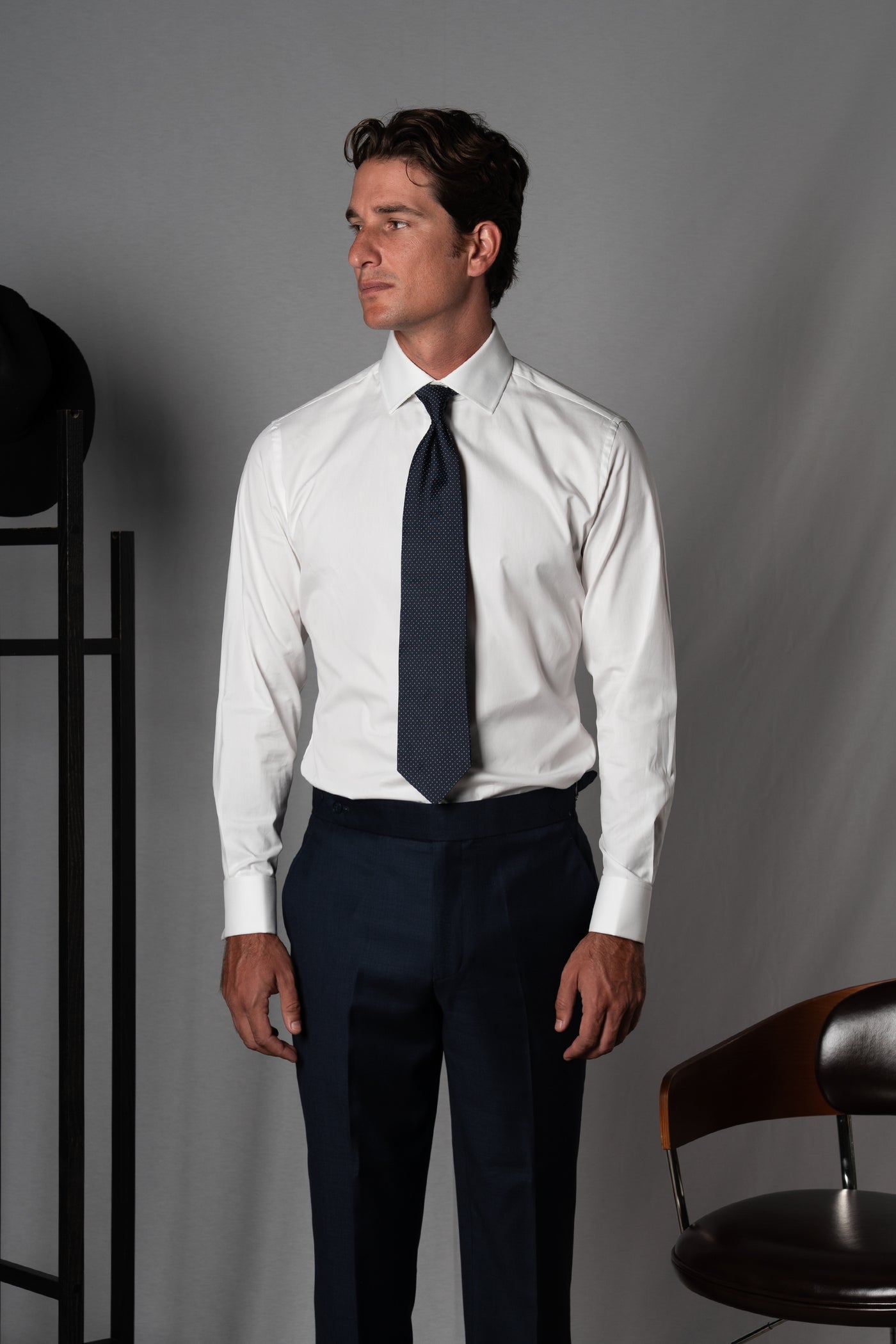 Plain White Cotton Business Shirt - Camisa BUND