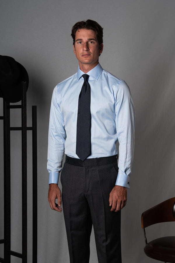 Herringbone Light Blue Cotton Business Shirt