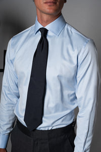 Herringbone Light Blue Cotton Business Shirt - Camisa BUND