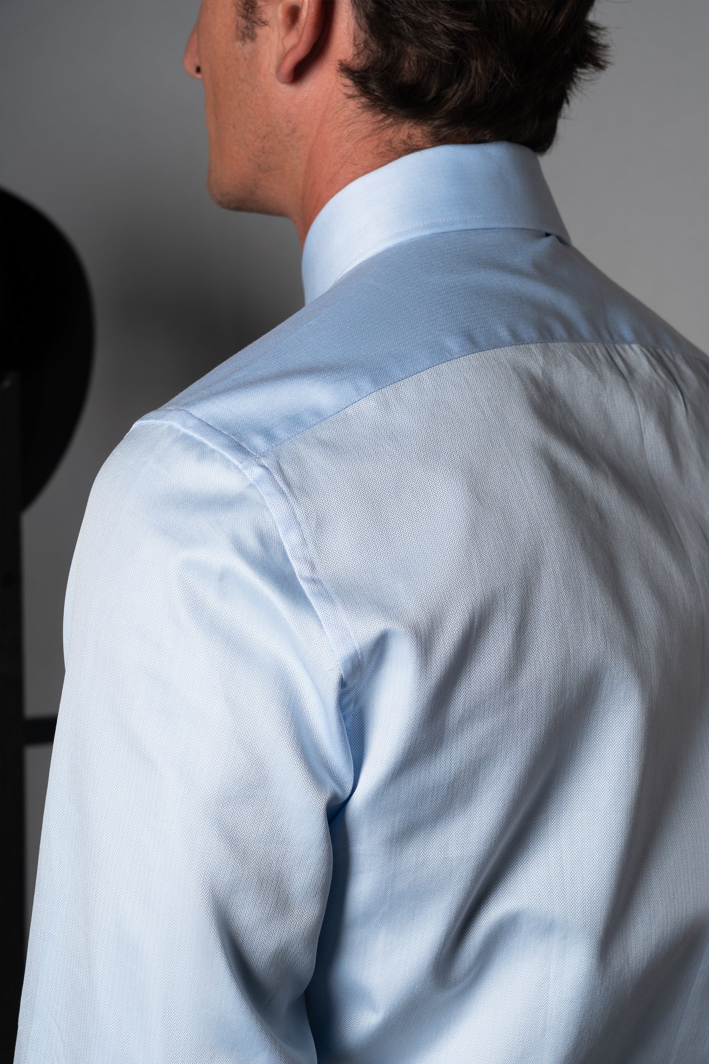 Herringbone Light Blue Cotton Business Shirt - Camisa BUND
