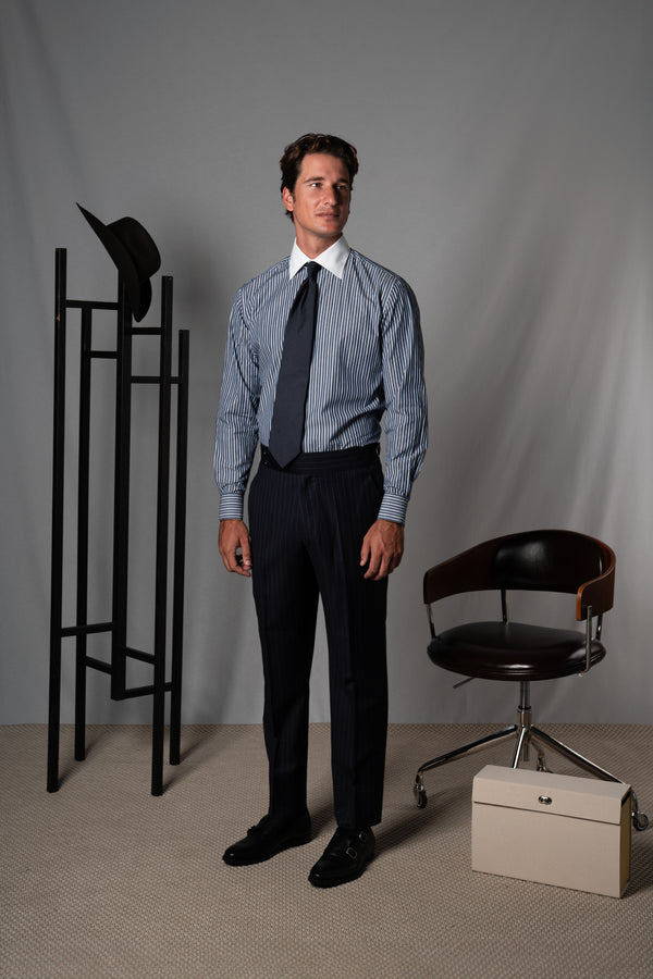 Stripes Blue Cotton Business Shirt