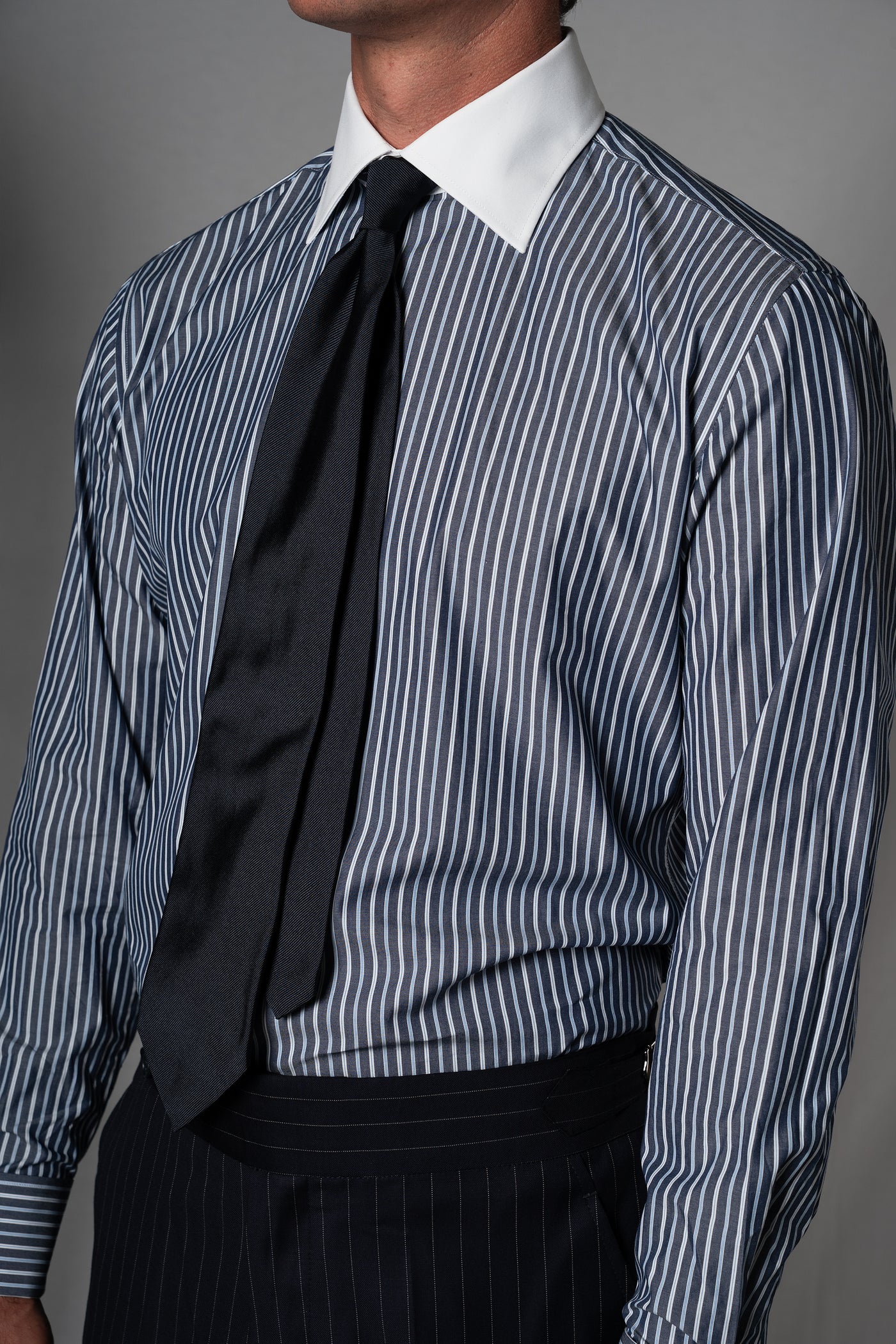 Stripes Blue Cotton Business Shirt - Camisa BUND