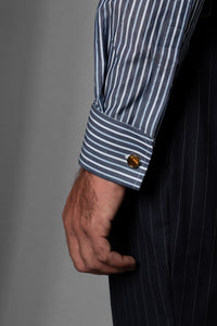Stripes Blue Cotton Business Shirt - Camisa BUND