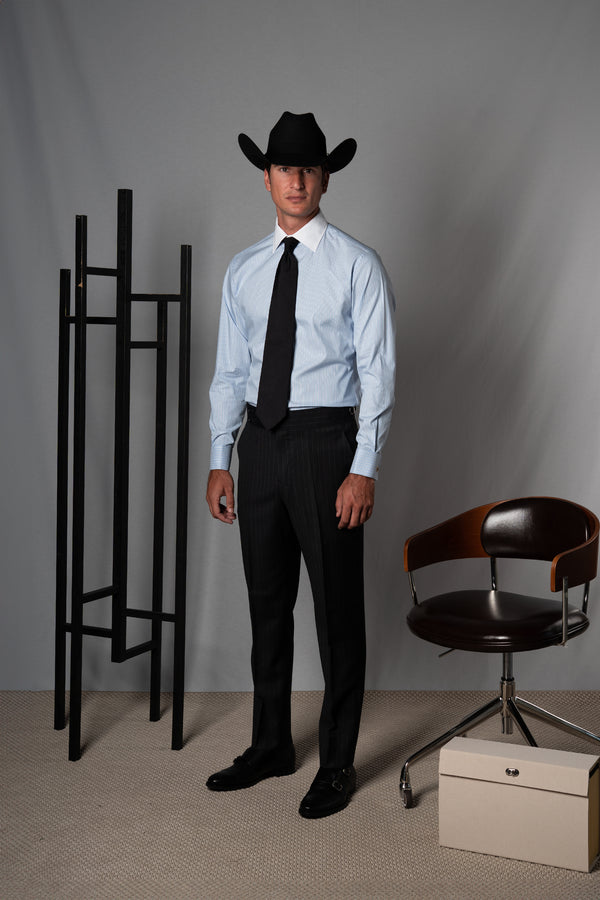 Stripes Light Blue Cotton Business Shirt