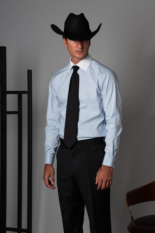 Stripes Light Blue Cotton Business Shirt