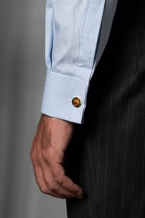 Stripes Light Blue Cotton Business Shirt