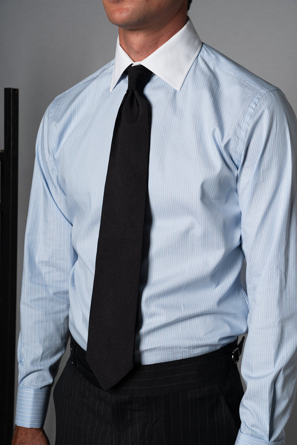 Stripes Light Blue Cotton Business Shirt