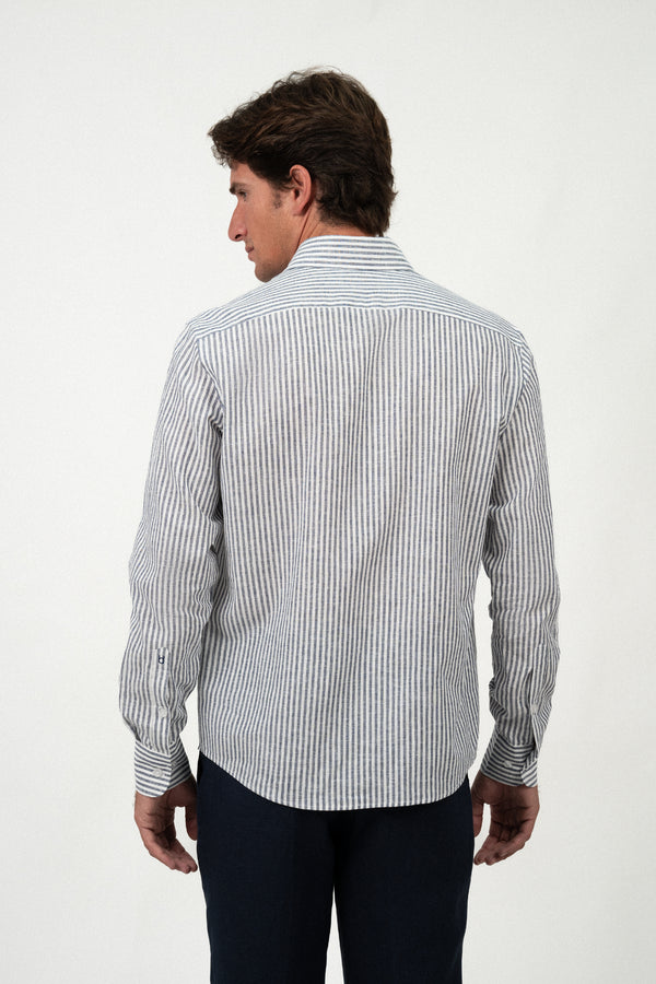 Camisa Lino Stripe Navy