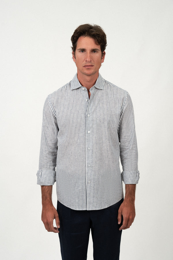 Camisa Lino Stripe Navy