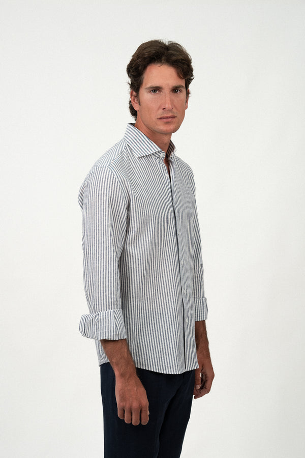 Camisa Lino Stripe Navy