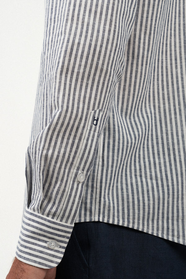 Camisa Lino Stripe Navy