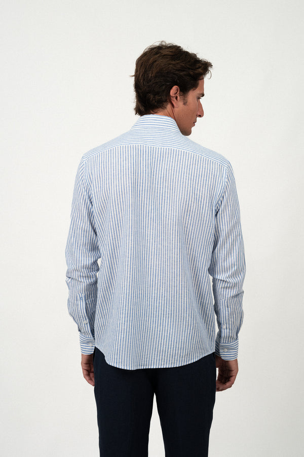 Camisa Lino Stripe Blue