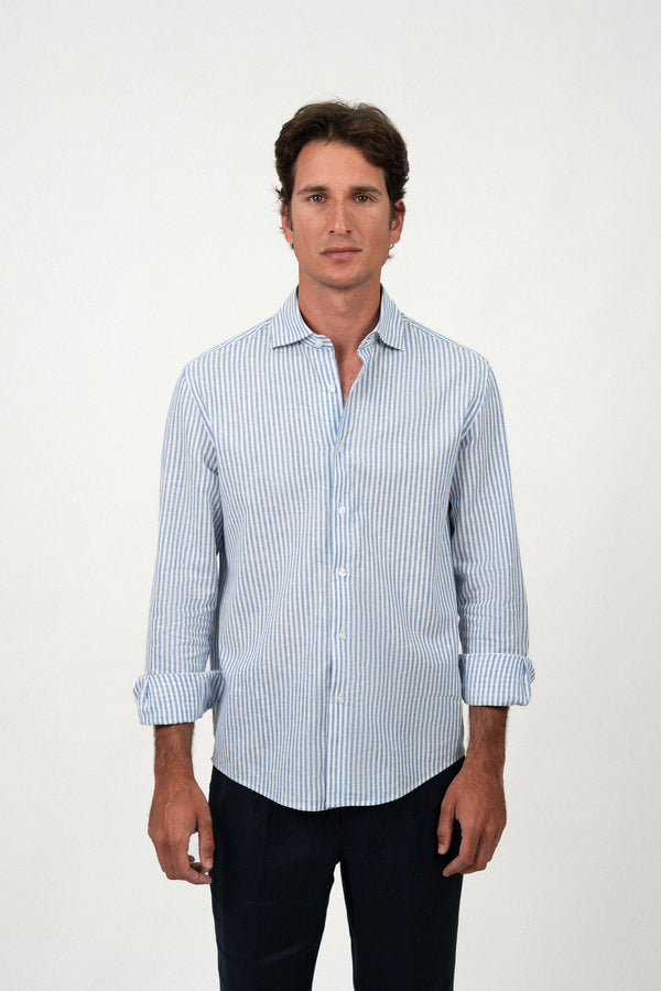 Camisa Lino Stripe Blue