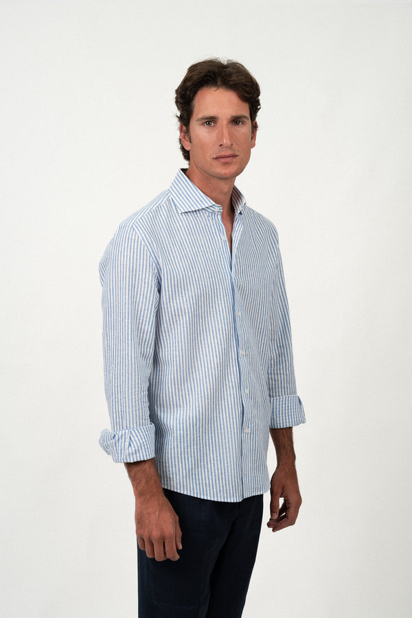 Camisa Lino Stripe Blue