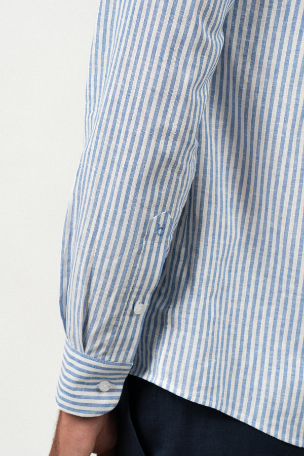 Camisa Lino Stripe Blue