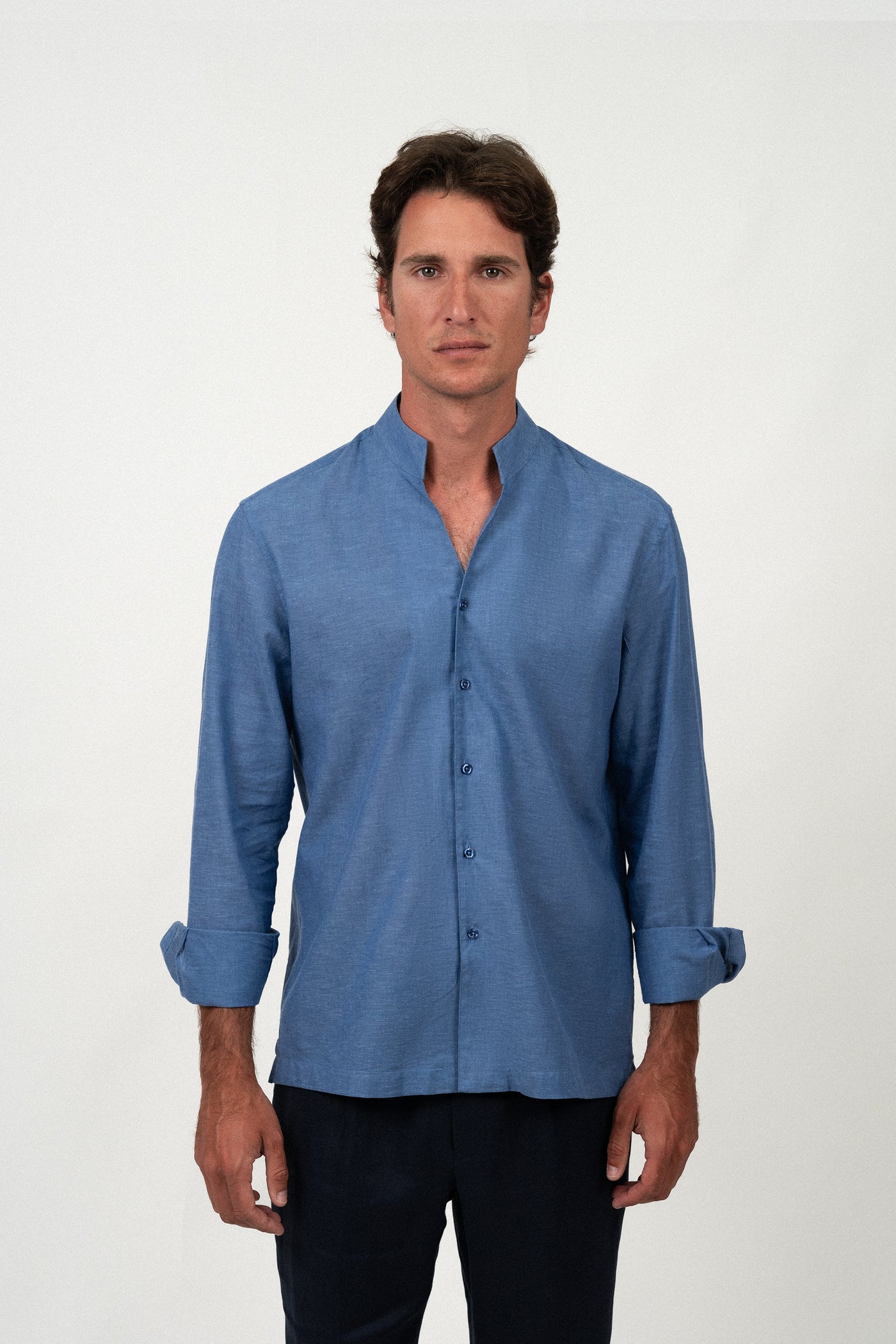 Linen Mao Shirt Blue Denim