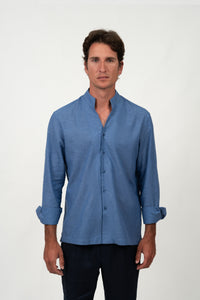 Linen Mao Shirt Blue Denim