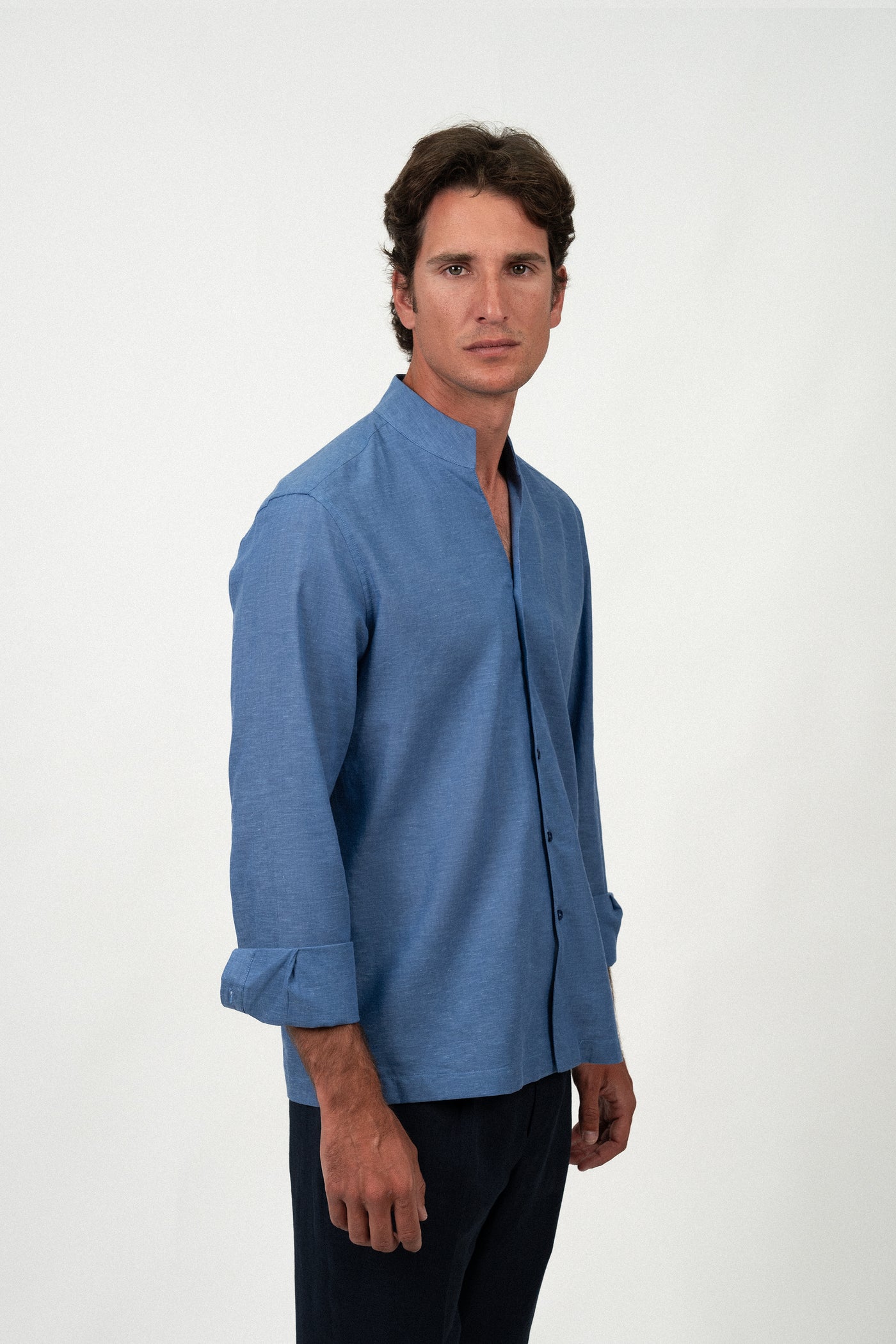 Linen Mao Shirt Blue Denim