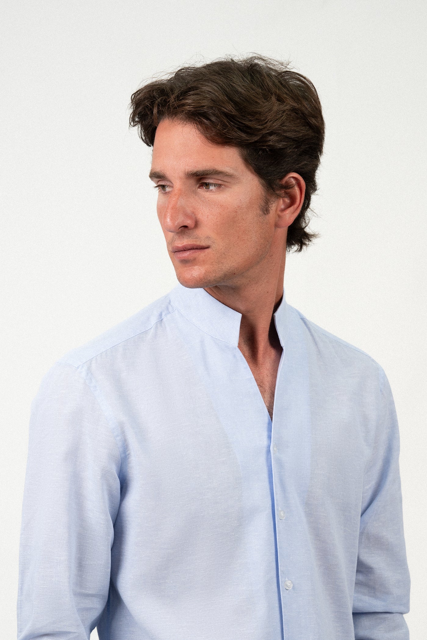 Light Blue Mao Linen Shirt