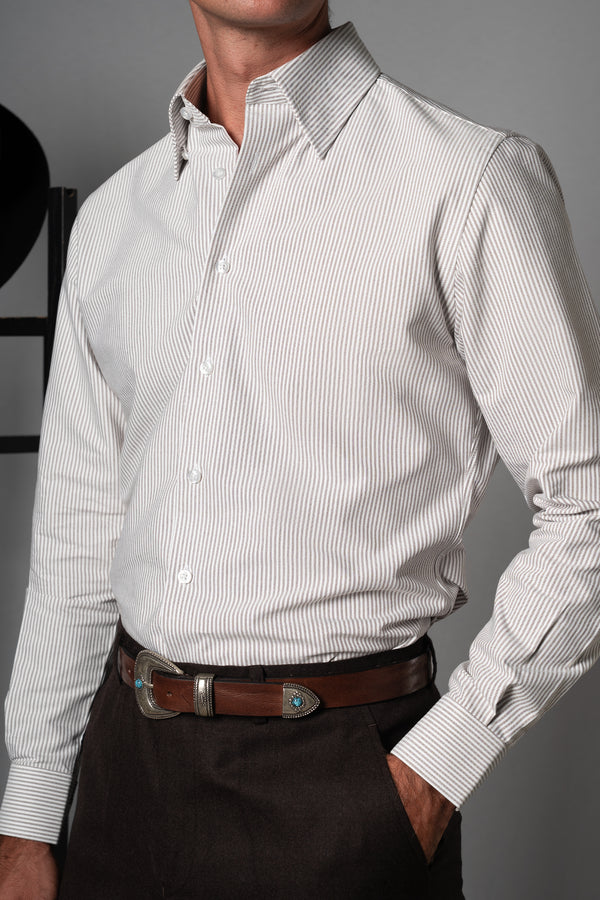 Stripes Brown Cotton Casual Shirt