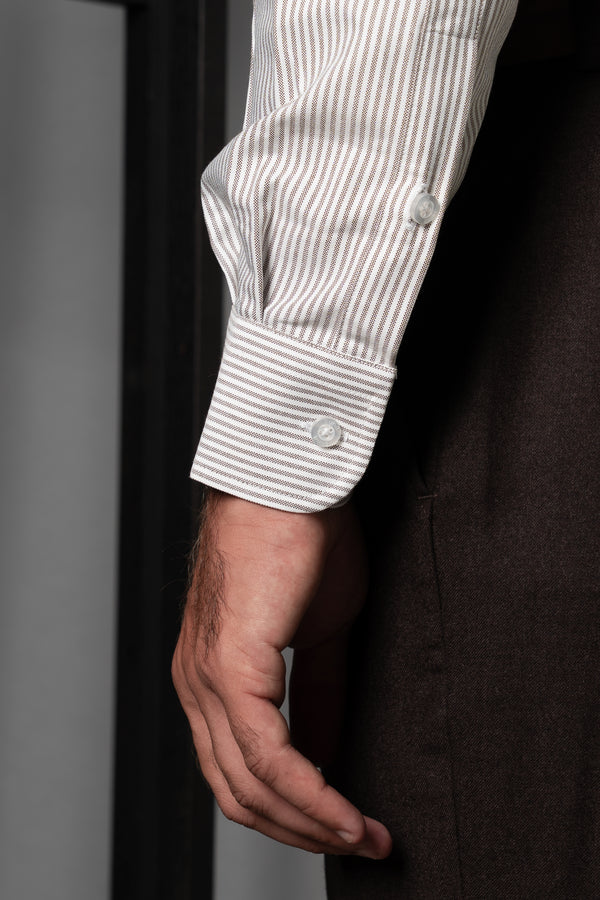 Stripes Brown Cotton Casual Shirt
