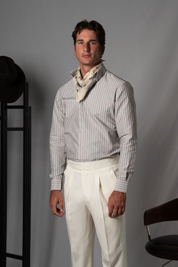 Wide Stripes Brown Cotton Casual Shirt