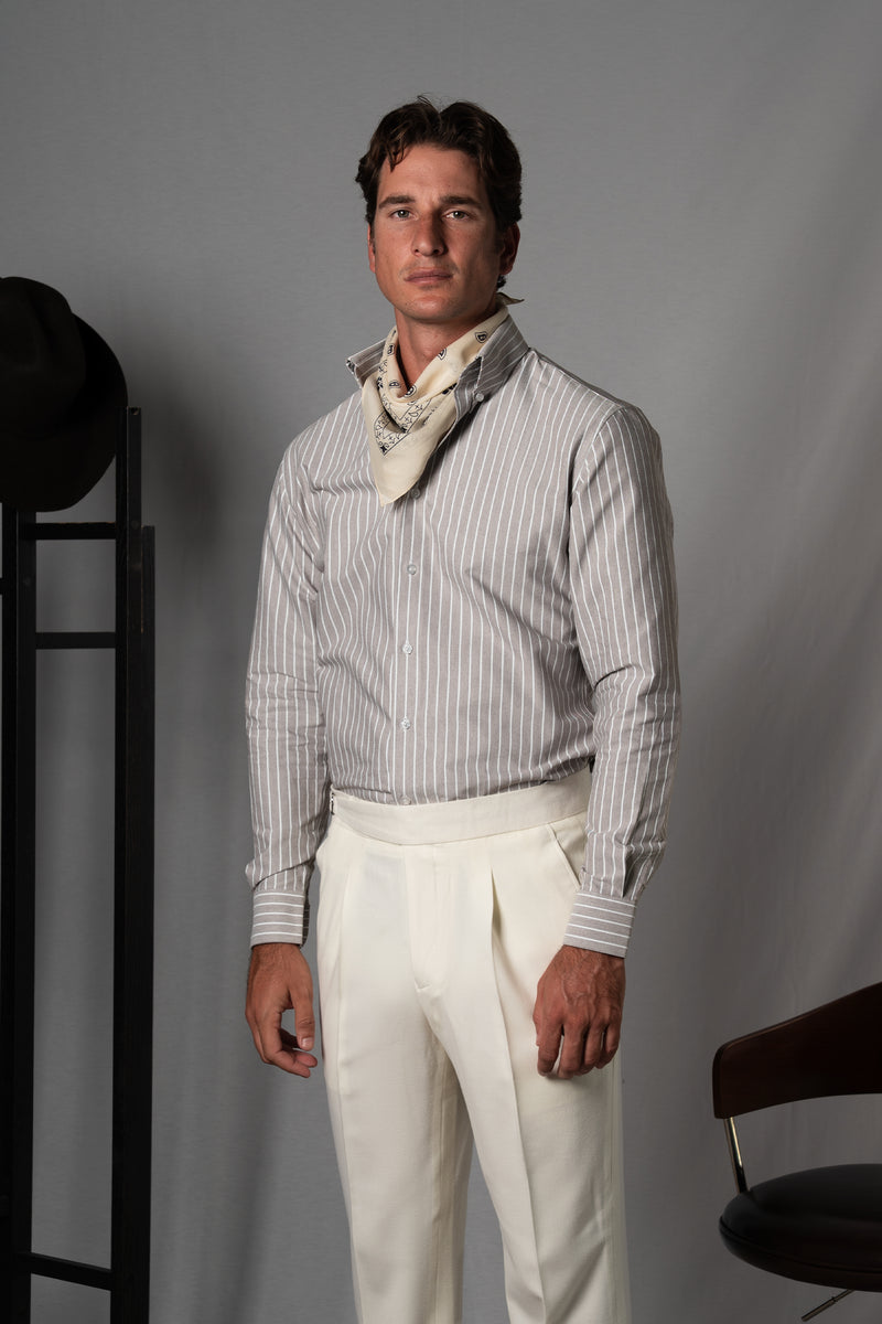 Wide Stripes Brown Cotton Casual Shirt