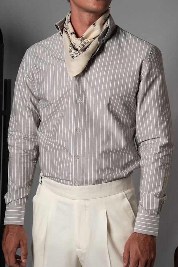 Wide Stripes Brown Cotton Casual Shirt