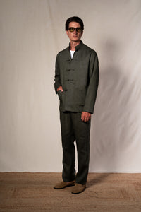 Dark Green Tang Linen Shirt