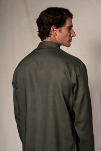 Dark Green Tang Linen Shirt