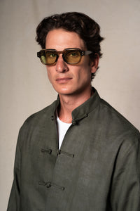 Dark Green Tang Linen Shirt