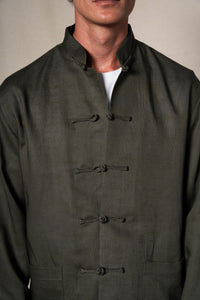 Dark Green Tang Linen Shirt